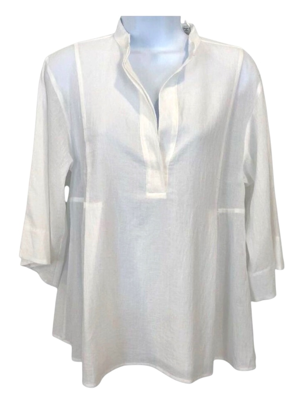 Vince NWT White Cotton Popover Tunic Blouse Band Collar 3/4 Sleeve Top XS